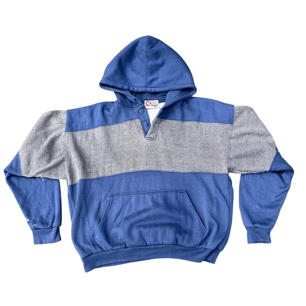 Vintage Sports Afield‎ Hoodie Mens L Blue Gray Pullover waffle lining insulated